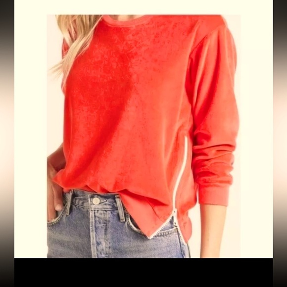 Sundry Anthropologie burnt orange y2k style velour crew neck sweater- size S - Picture 3 of 14